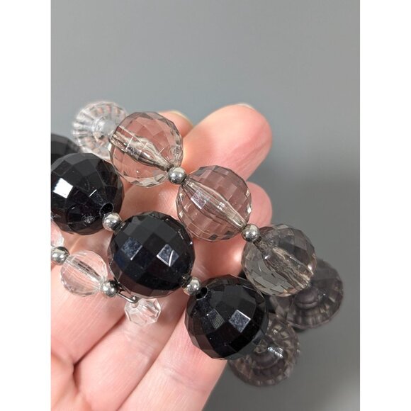 Black Gray Ombre Faceted Clear Lucite Chunky Wrap Bracelet 7" - Picture 7 of 9